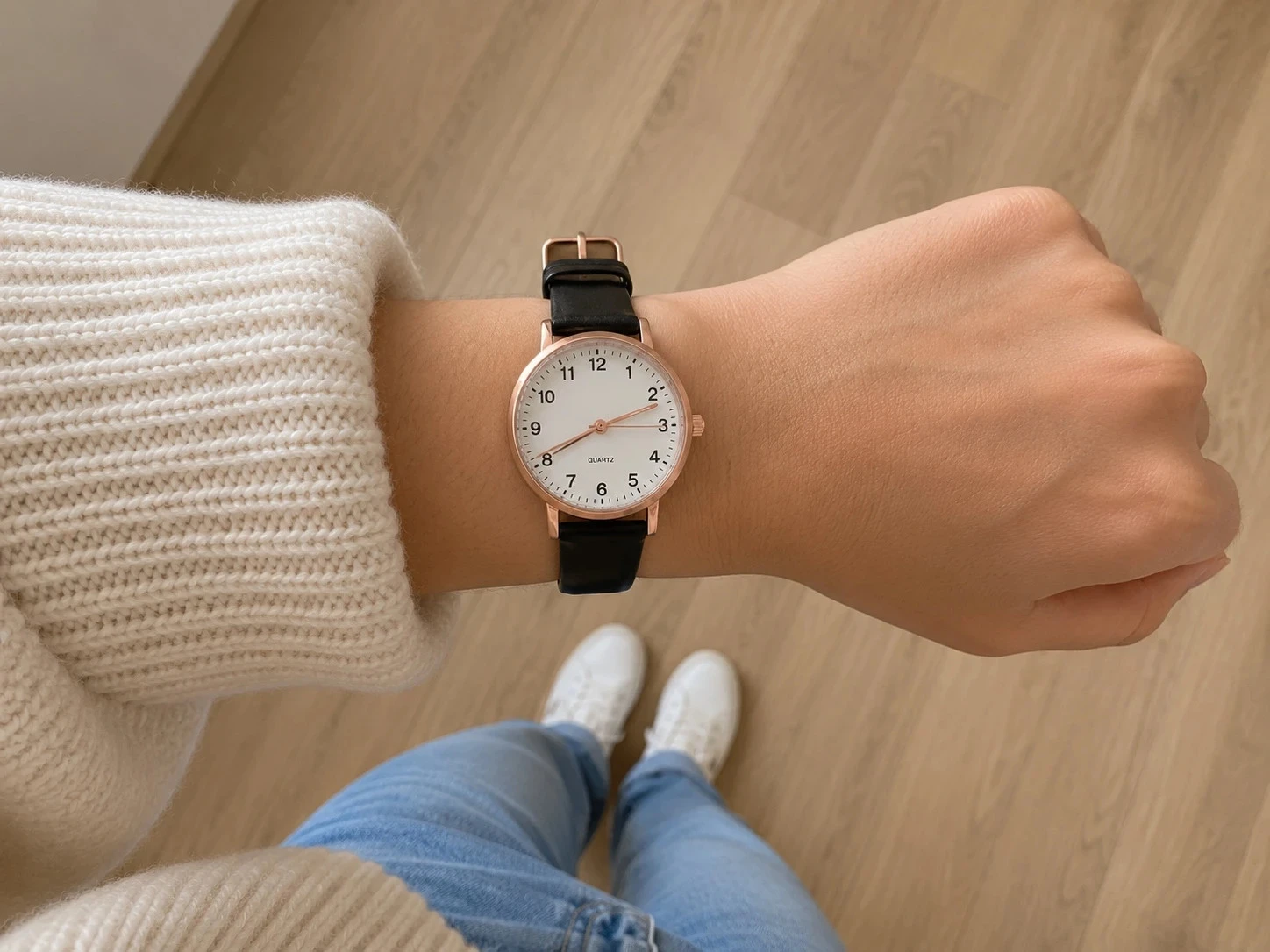 Elegante Reloj de Cuarzo Minimalista – Correa Negra y Caja Dorado Rosa – photo 6